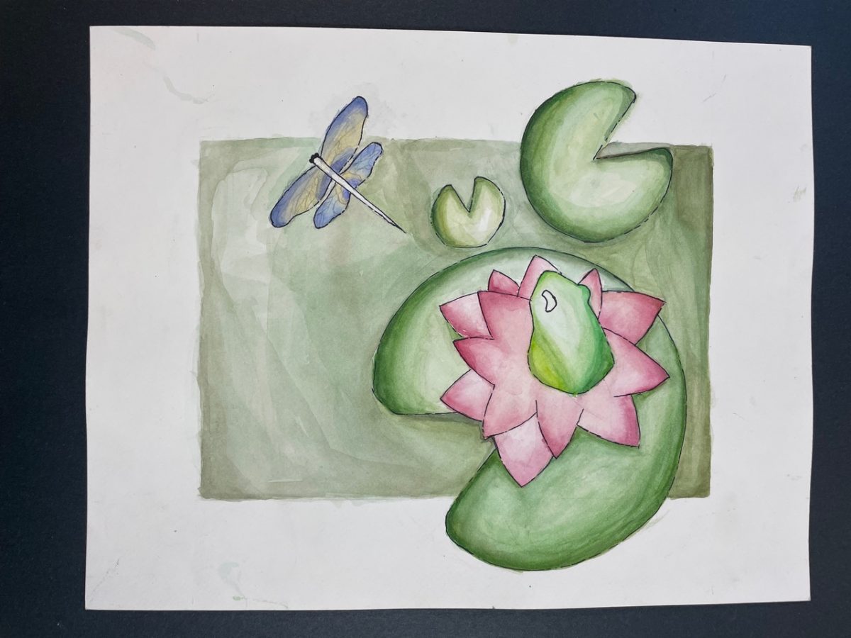 Watercolor painting of a lily pad.