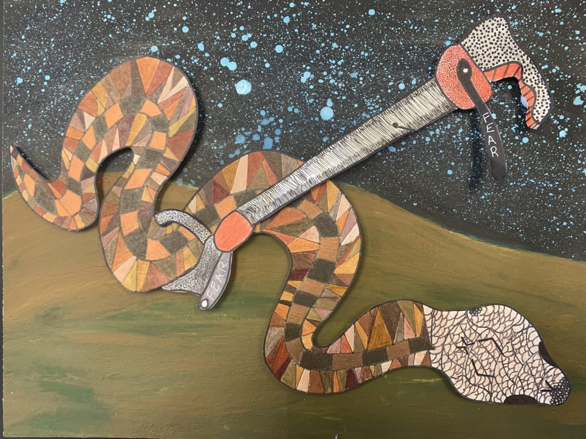 Collage work of a abstract snake.