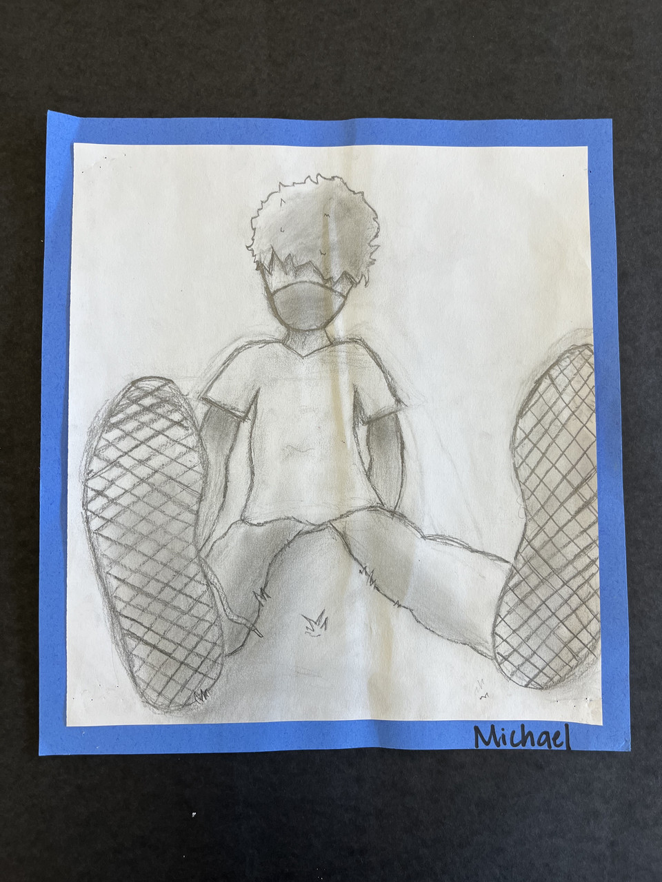 Foreshortening study done in pencil sketch.