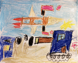 Drawing of a war done with crayon.