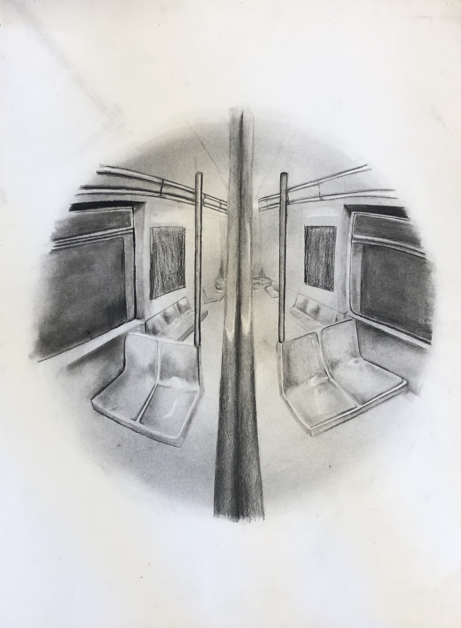Drawing of inside of train.