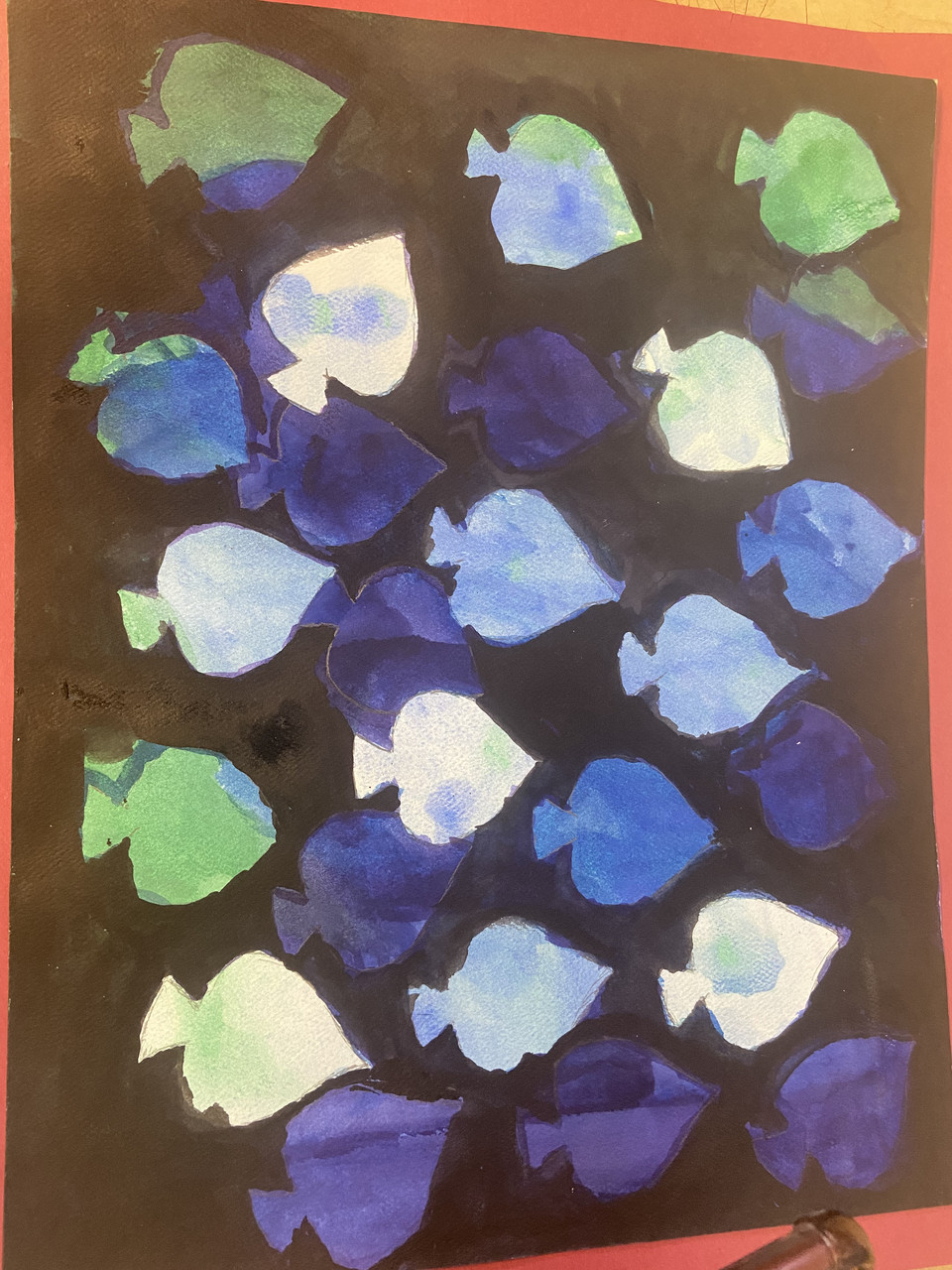 Painting of blue spades.