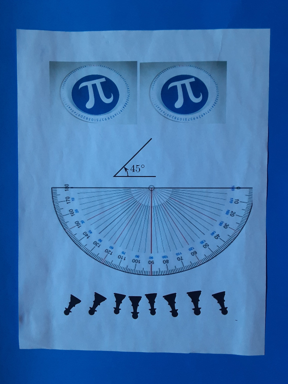 Face with math symbols and tools for eyes, nose, mouth, etc.