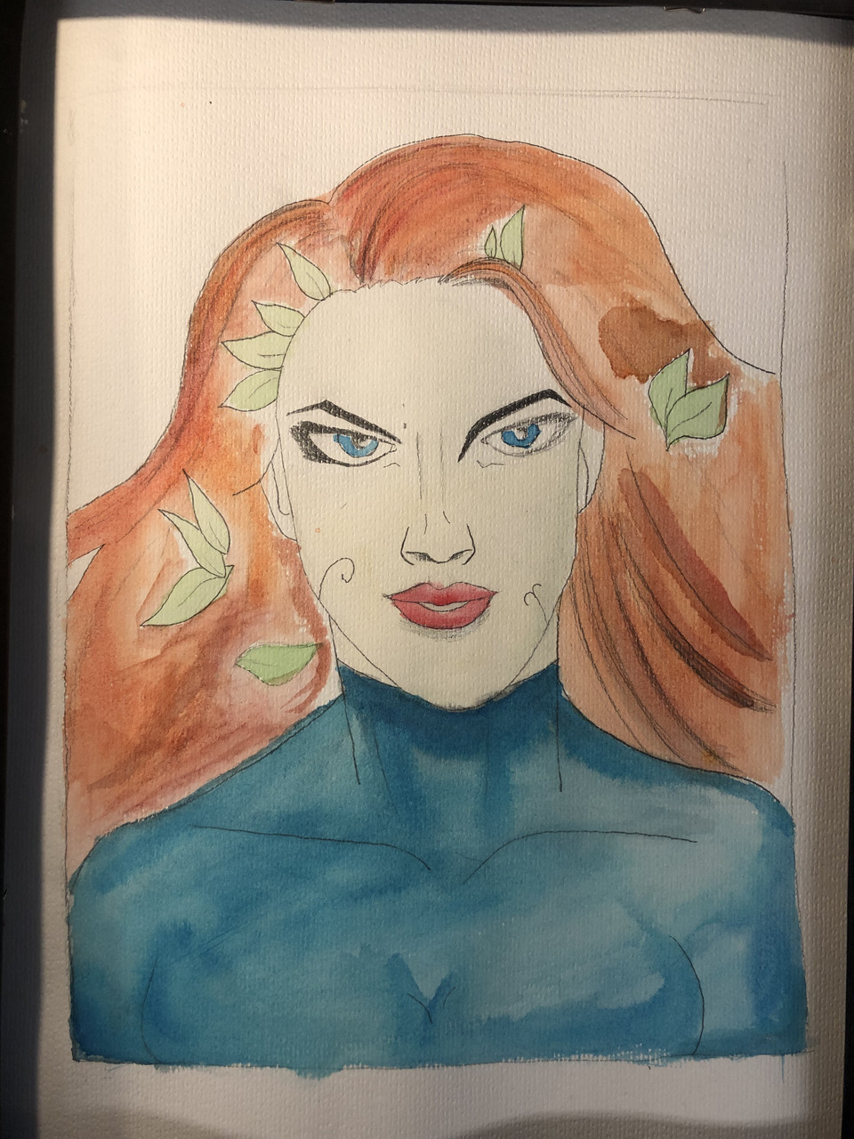 Portrait of a Marvel character done with watercolor.