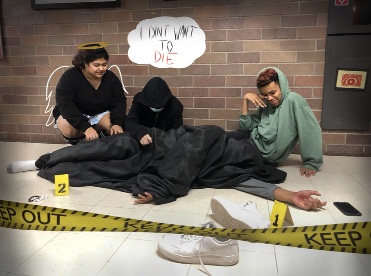Photograph of a staged crime scene.
