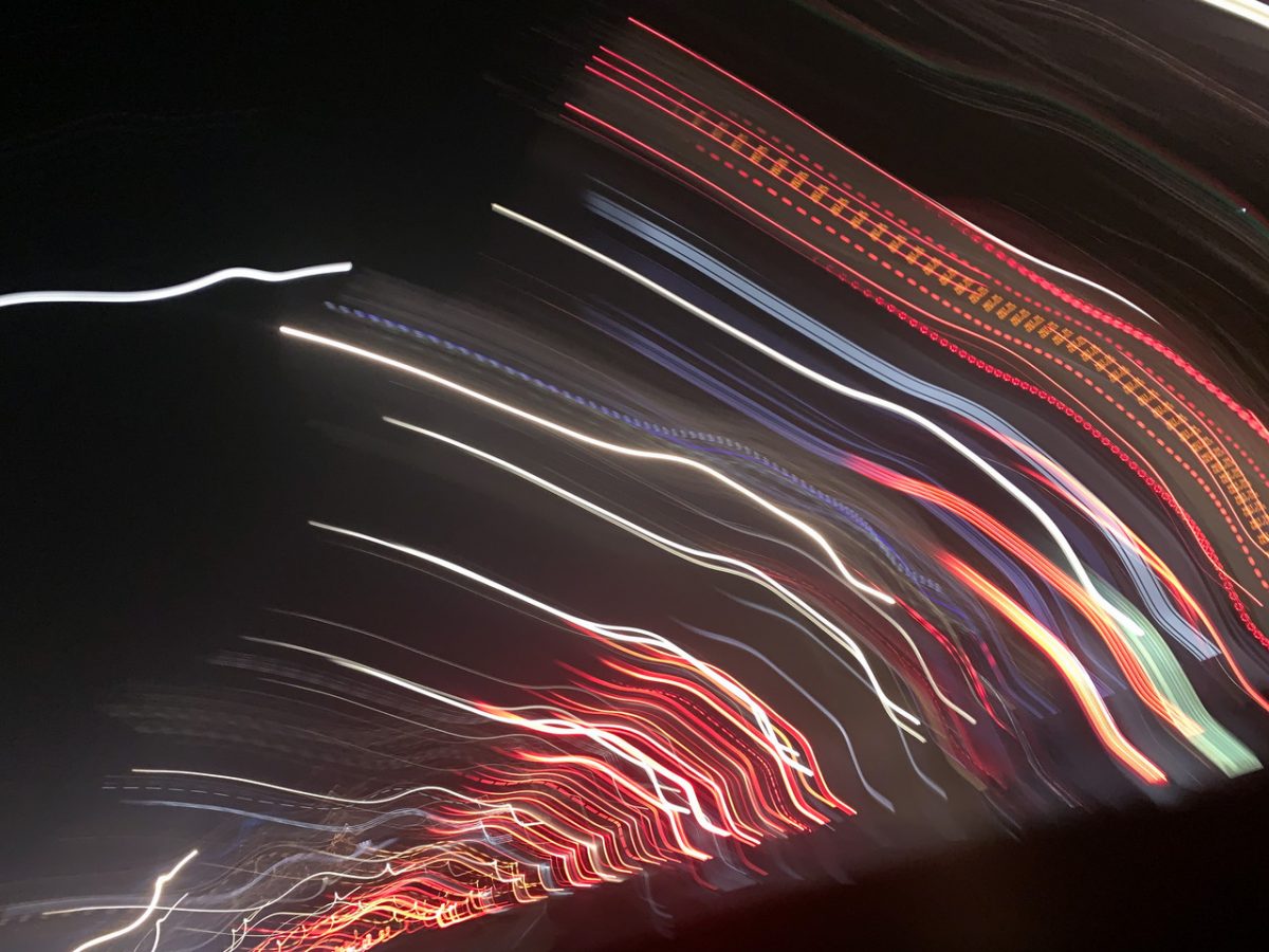 Long exposure of lights in a photograph.