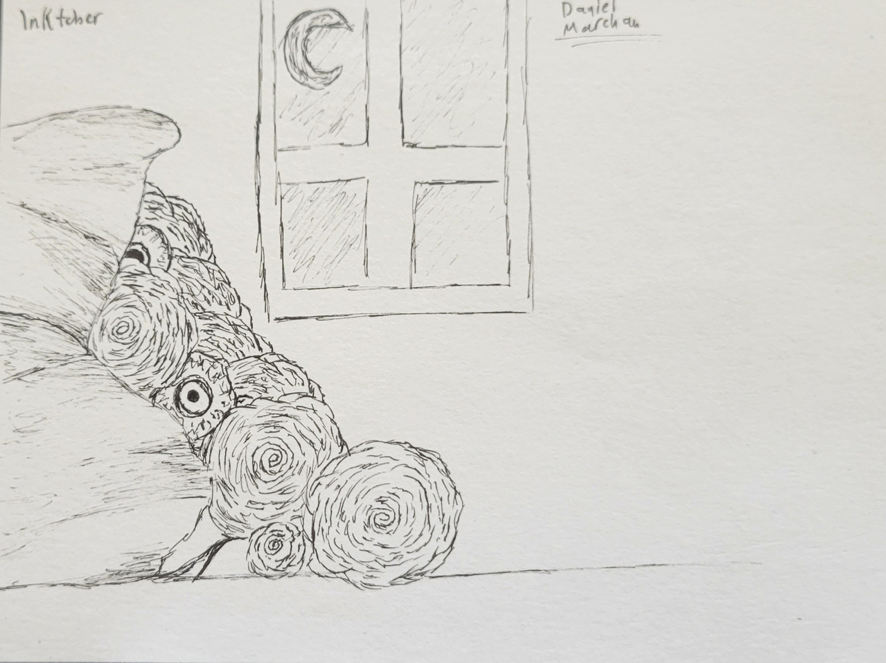 Pen drawing of A bouquet of flowers with a horror element.