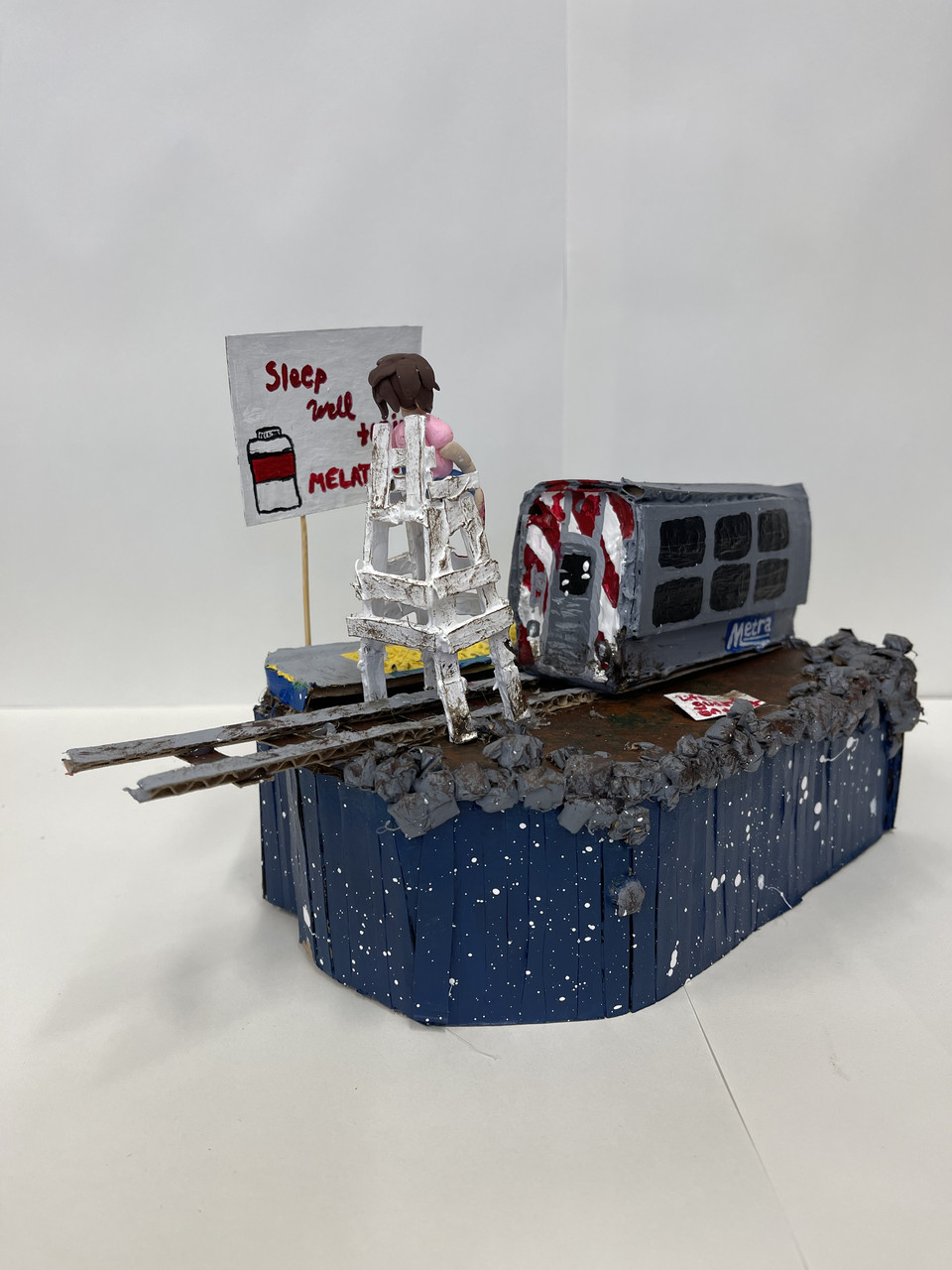 Sculpture of train car.