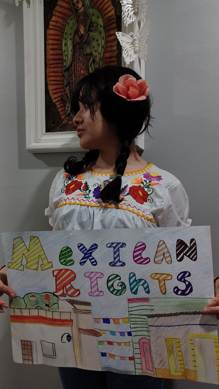 Person holding a sign saying Mexican Rights.