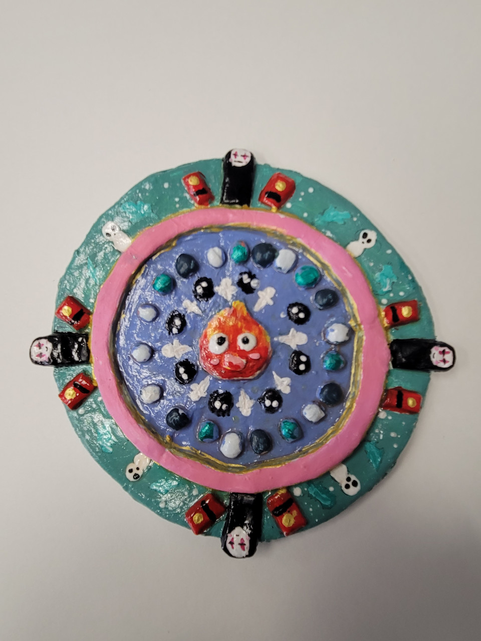 Abstract sculpture with many colors.