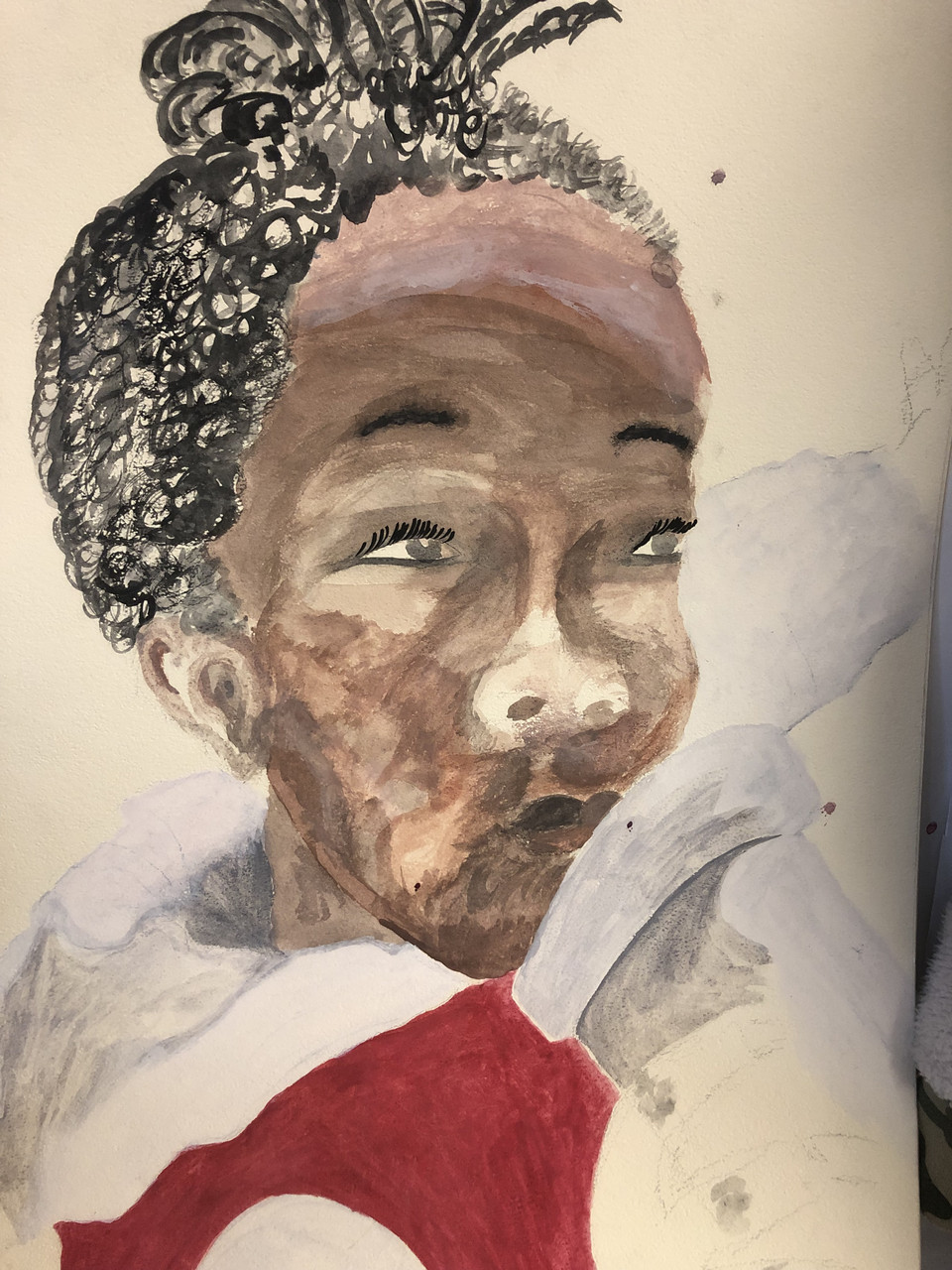 Portrait of a young child done in watercolor.