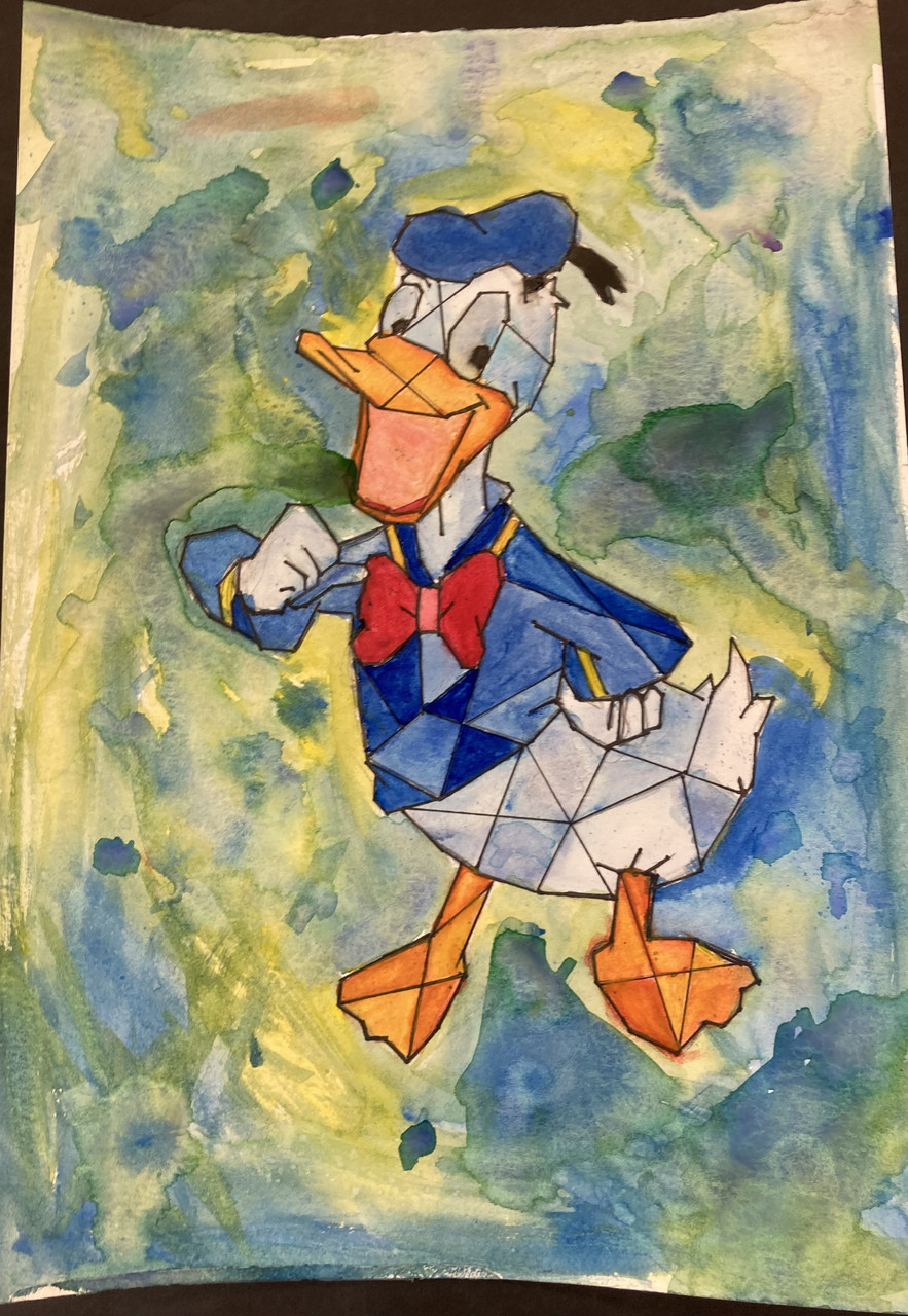 painting of donald duck in a cubist-esque style