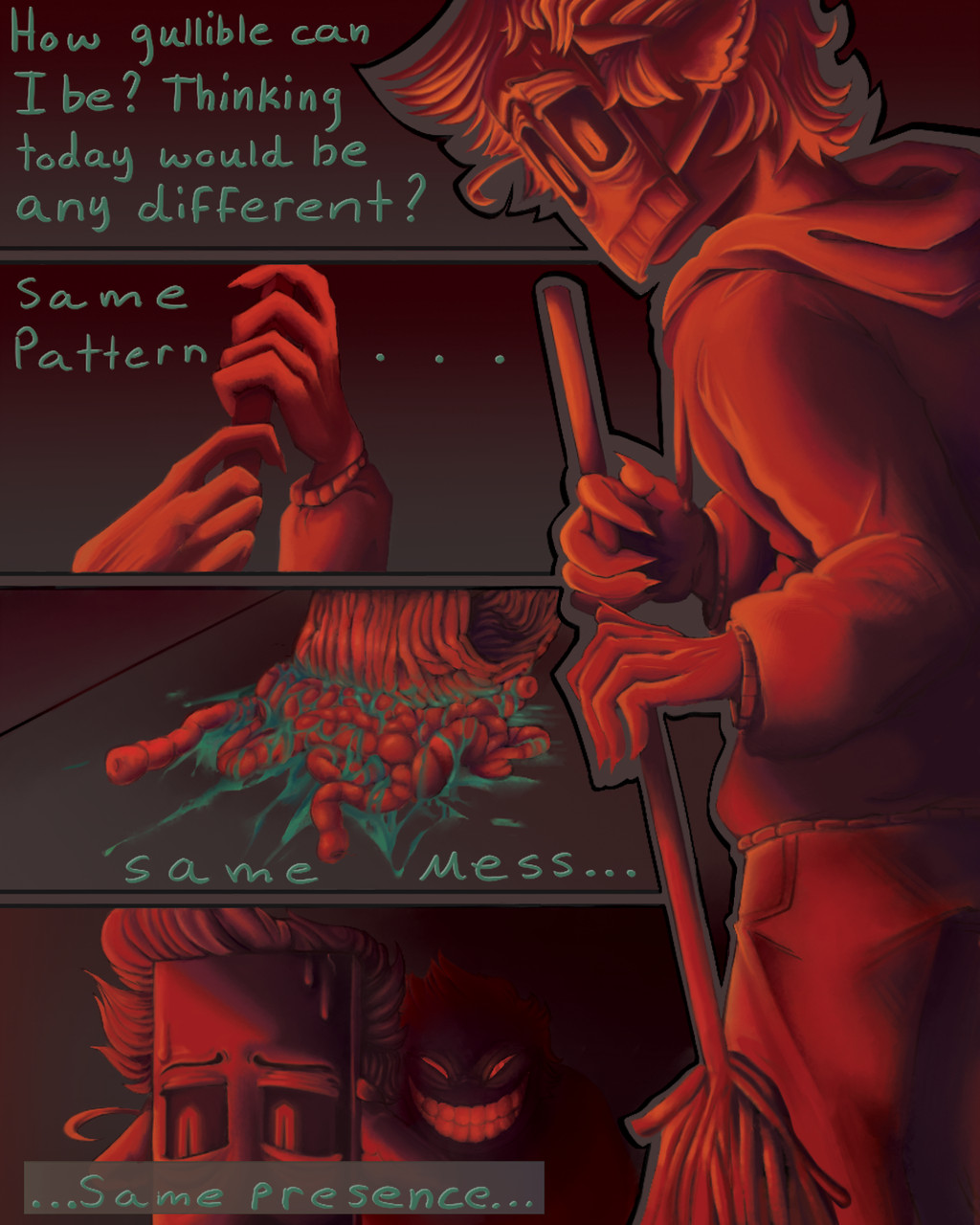 Comic style drawing of a character.