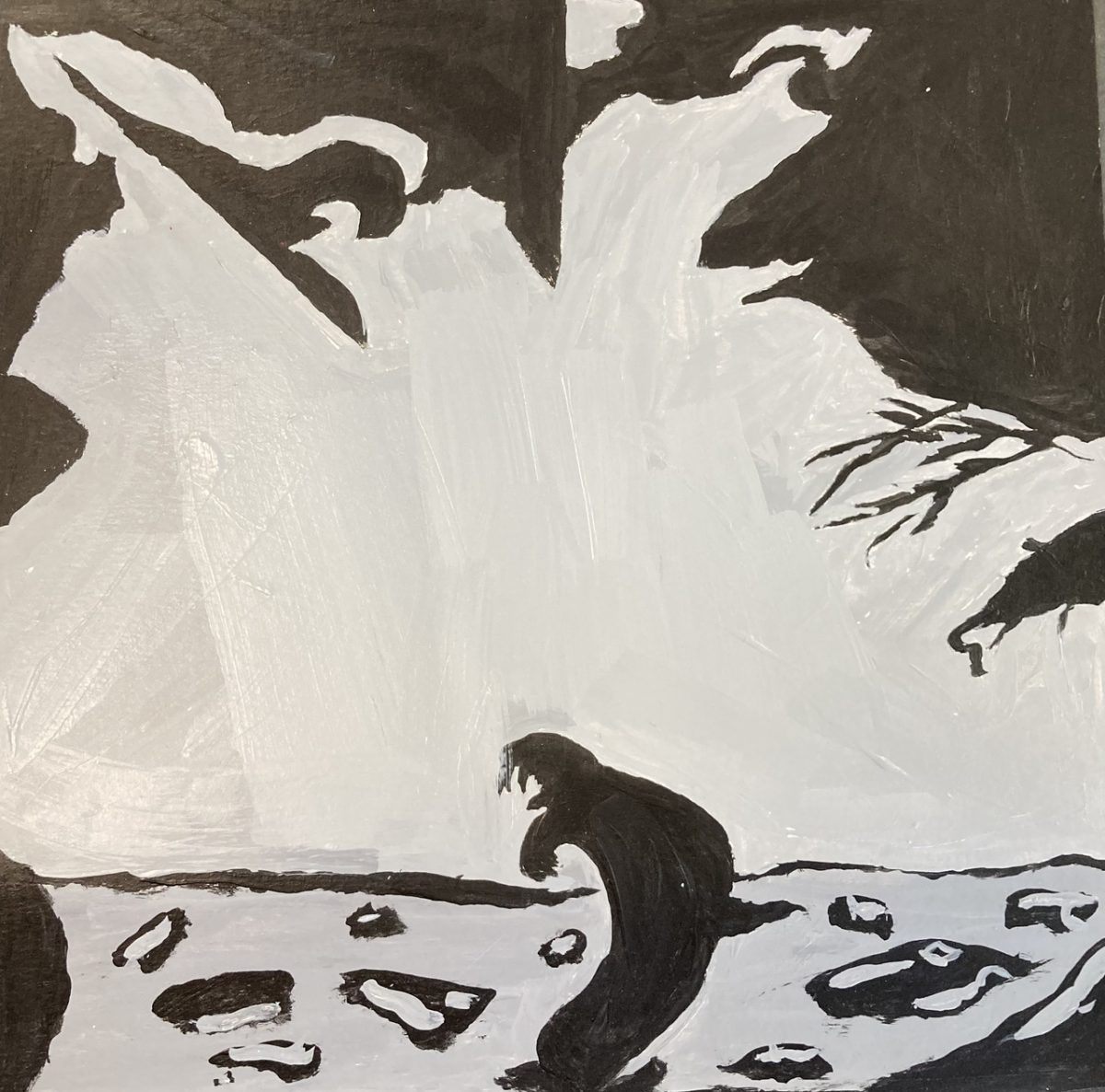 abstract scene in black and white.