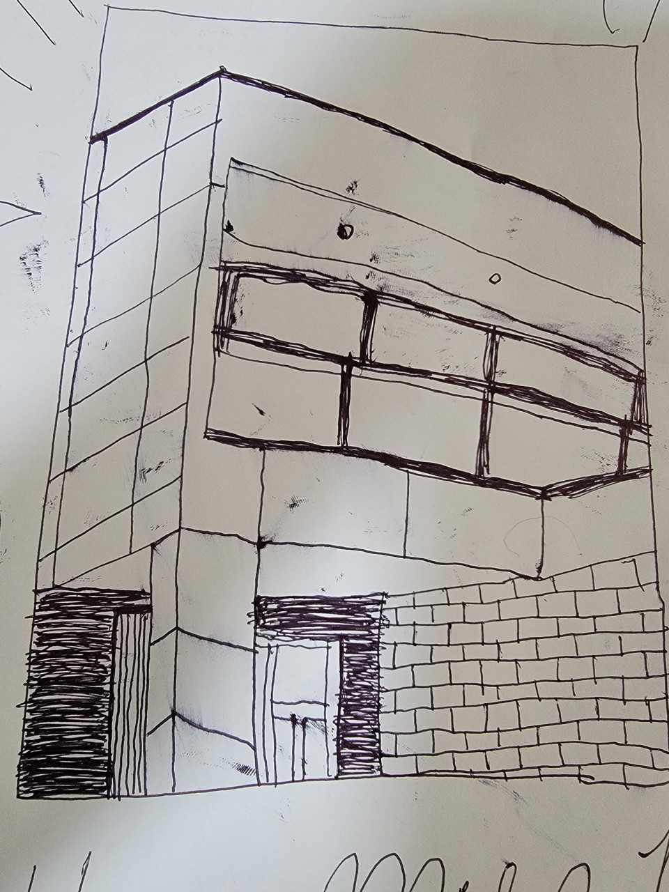 Pen illustration of a modern house.