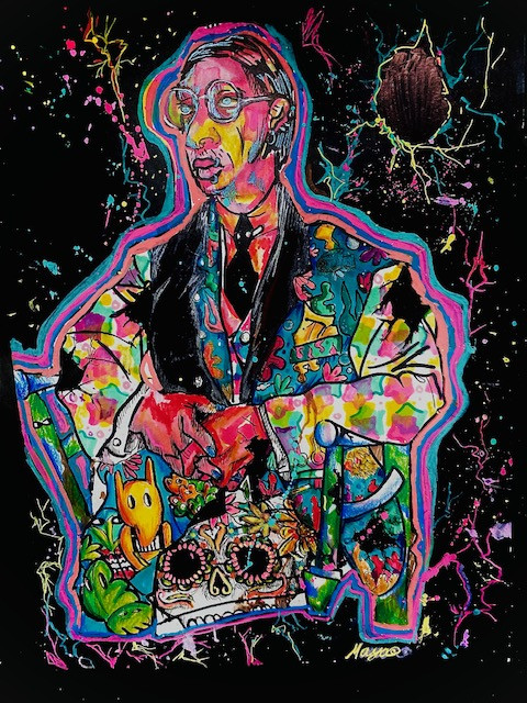 Colorful abstract piece of a mans portrait.