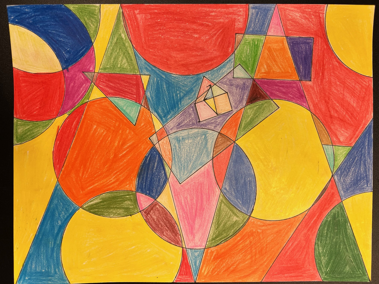Circles, triangles, and squares colored in multiple colors