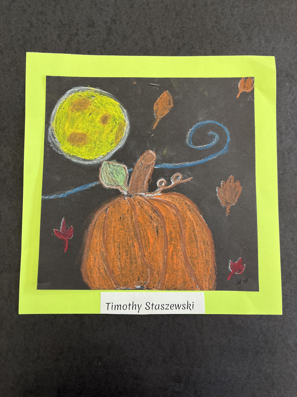 Pumpkin drawn with oil pastel in a Van Gogh style.