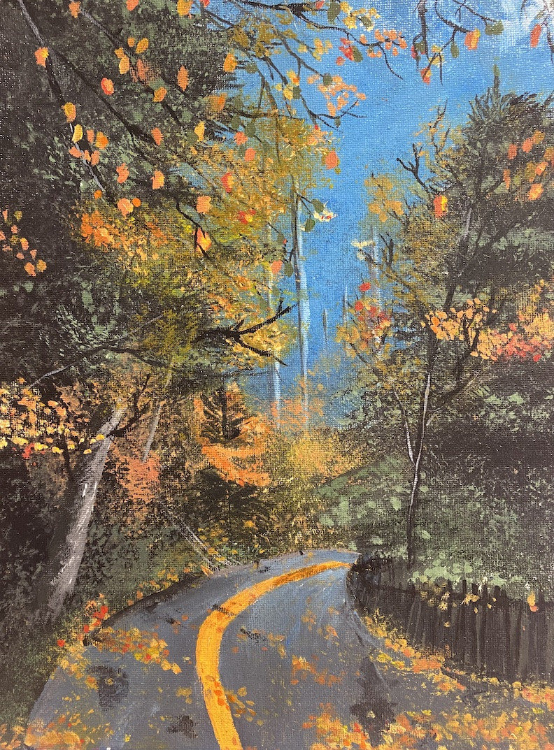 Painting of a fall landscape.