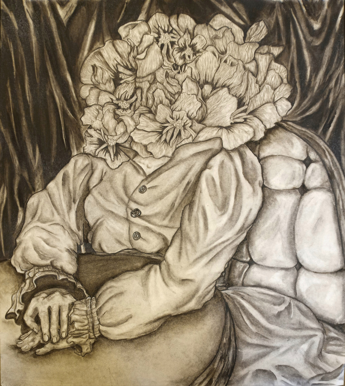 Drawing of a person with a flower head.