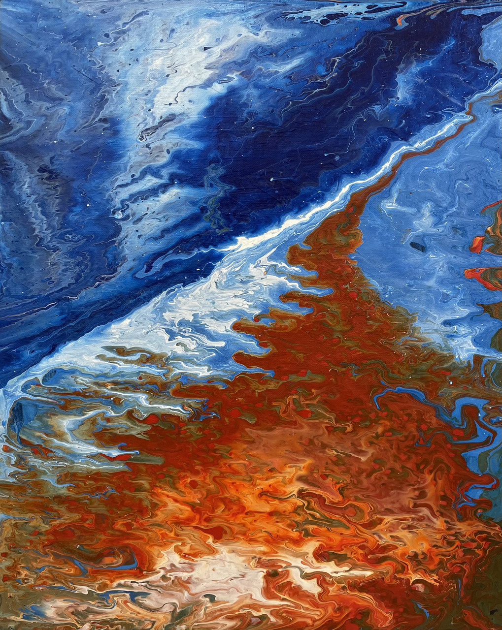 Orange and blue abstract painting.