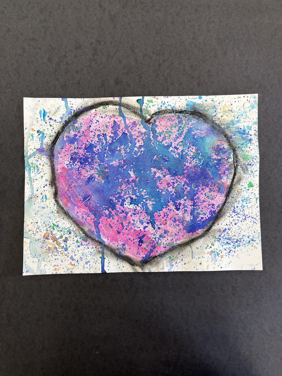 Heart painted with watercolor on oil pastel in Jim Dine's style.