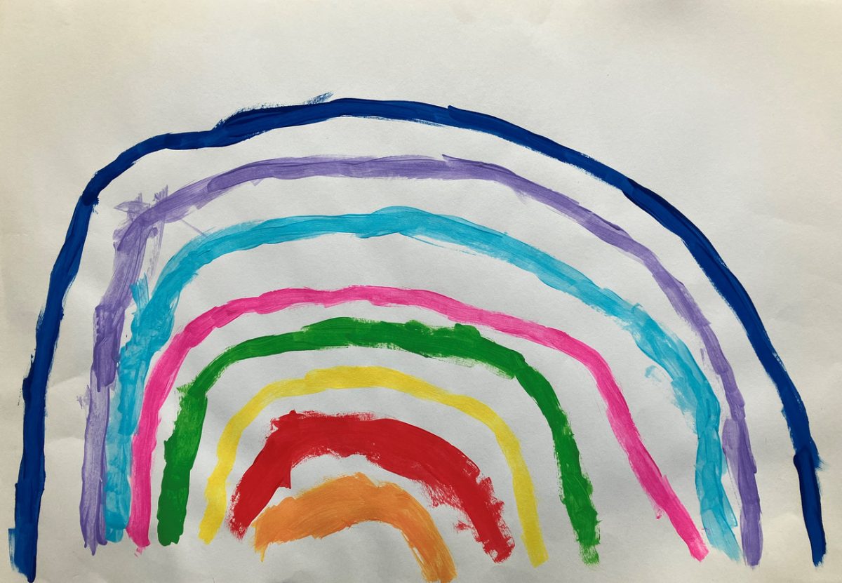 A rainbow is painted but the colors are in opposite order.
