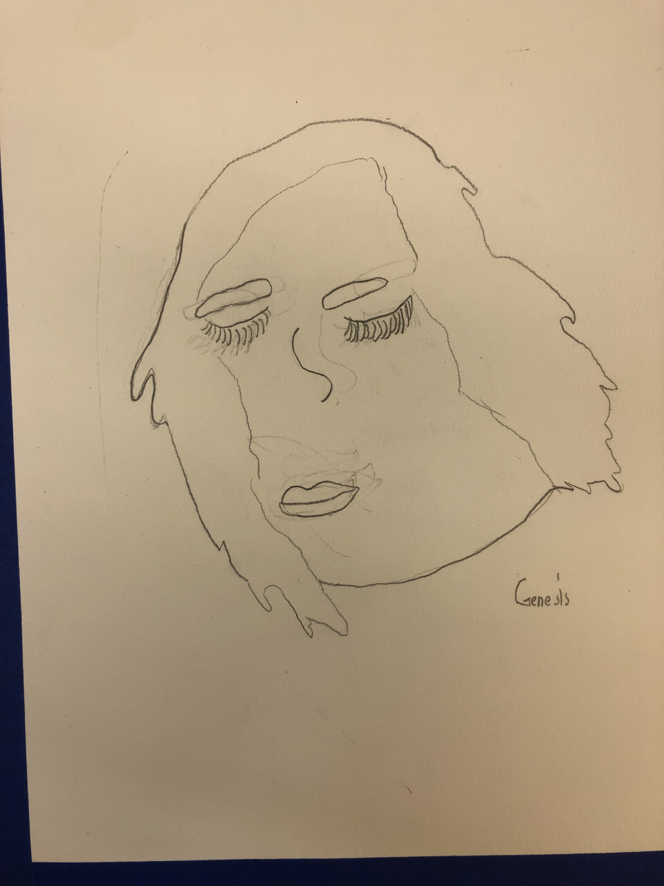 Pencil portrait of a woman sleeping.