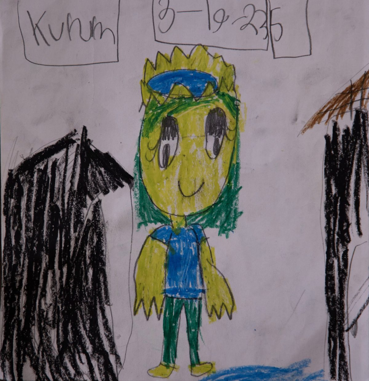 Pastel drawing of kappa, a creature from Japanese folk tales.