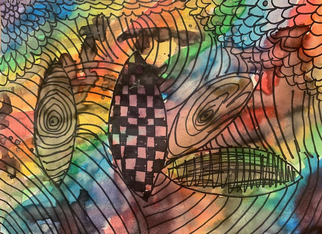 Colorful painting on various abstract patterns.