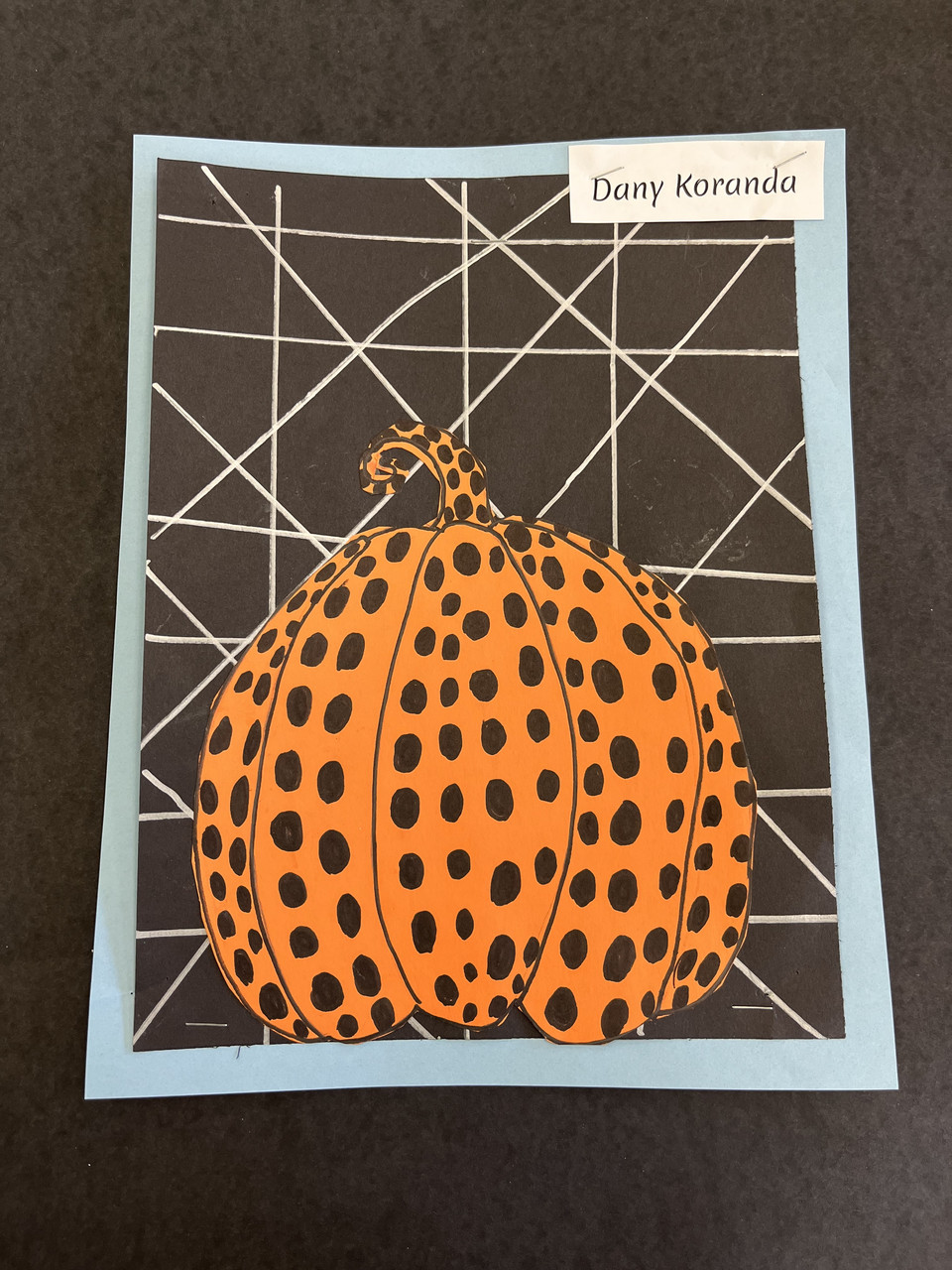Pumpkin drawn with markers in Kusama's style.
