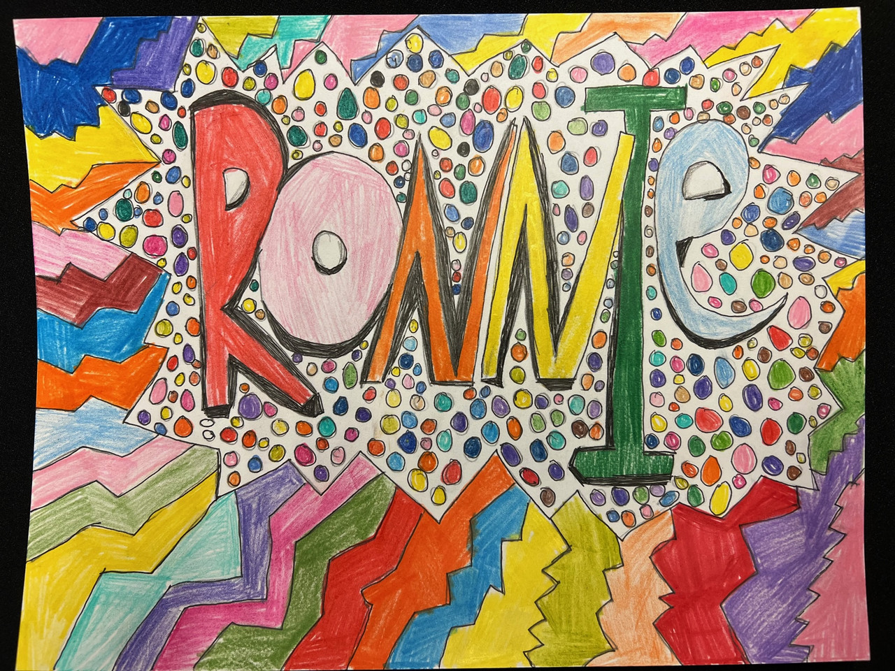 "Ronnie" in big, colorful letters on an abstract background