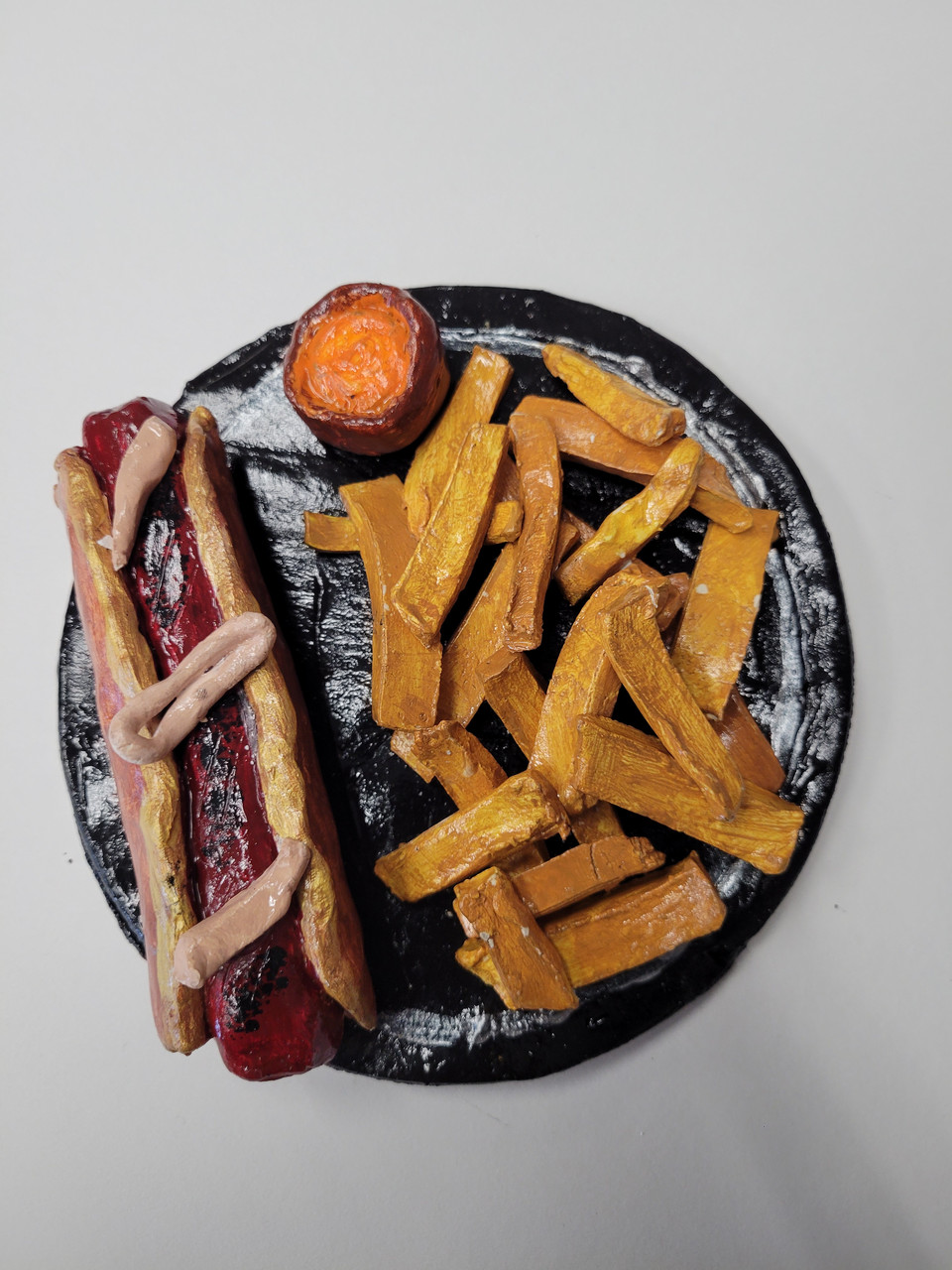 Clay hot dog and fries.