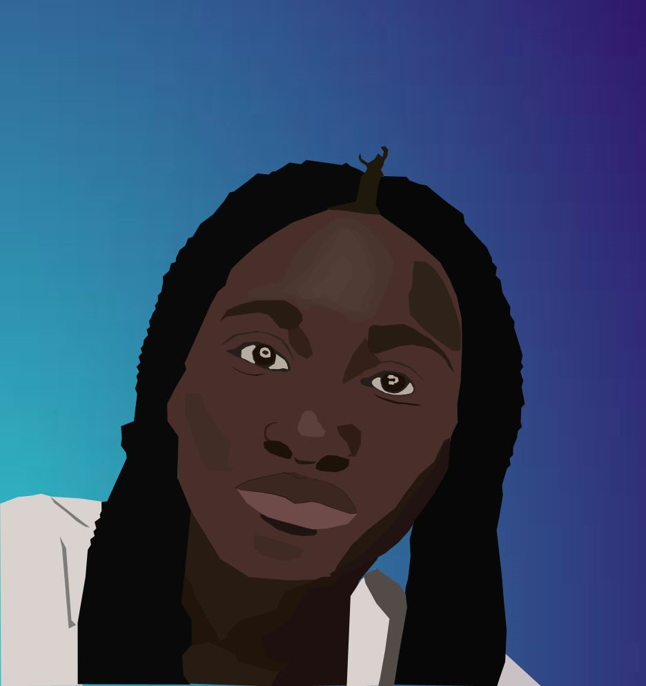 portrait of person with brown skin and black hair looking at viewer