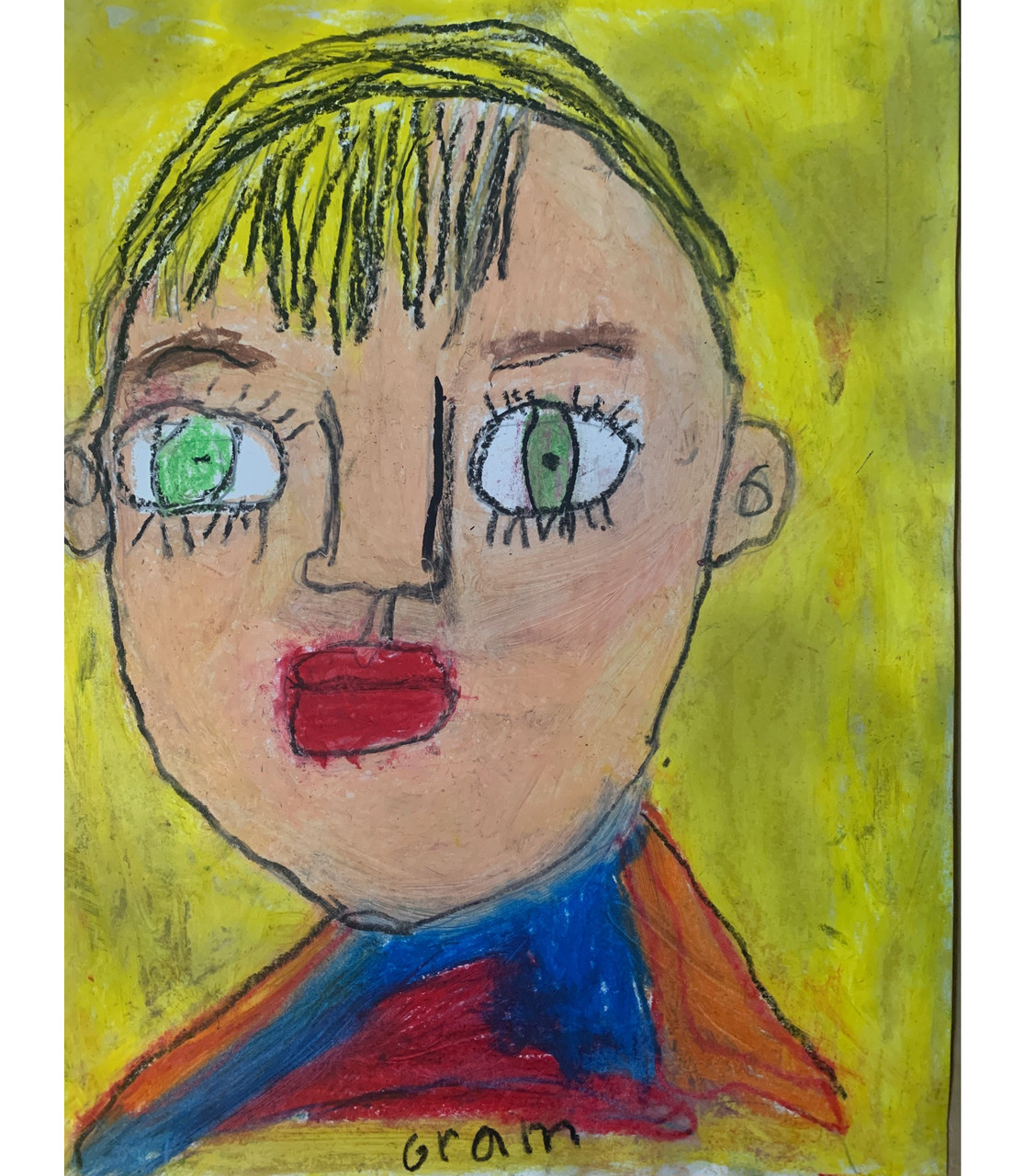 Portrait over a yellow background.