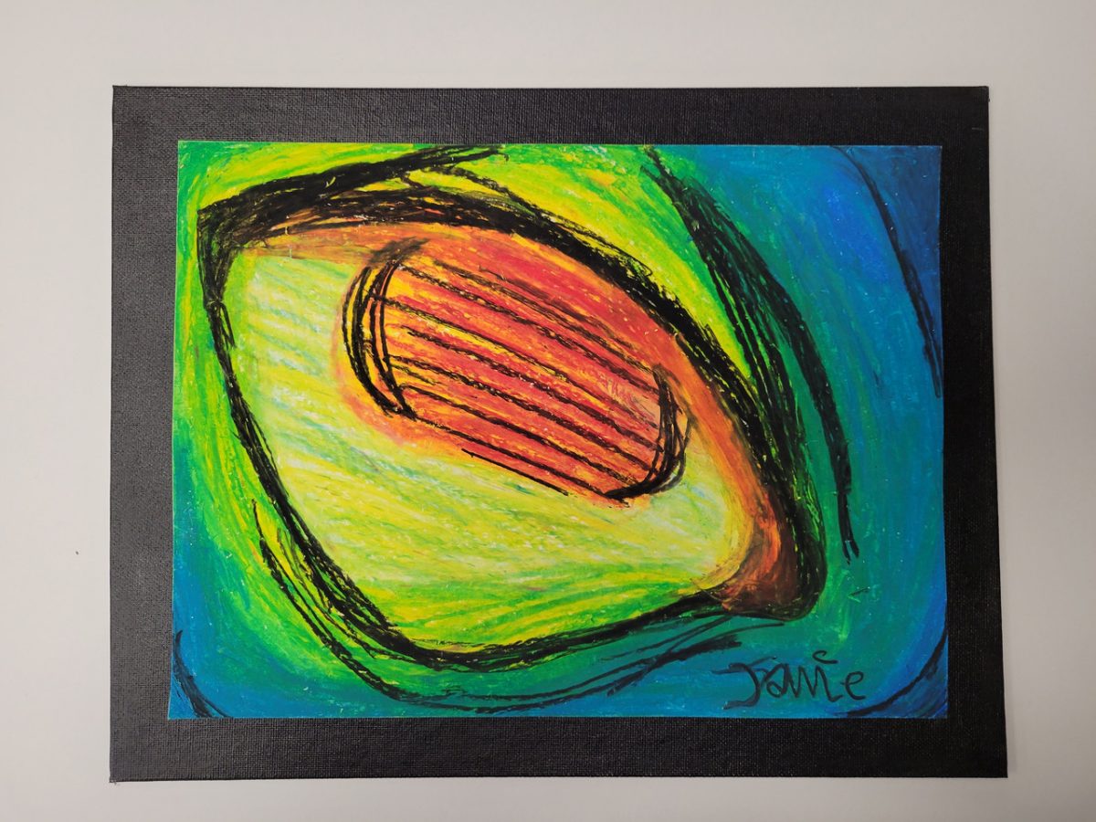 Vibrant drawing of an object.