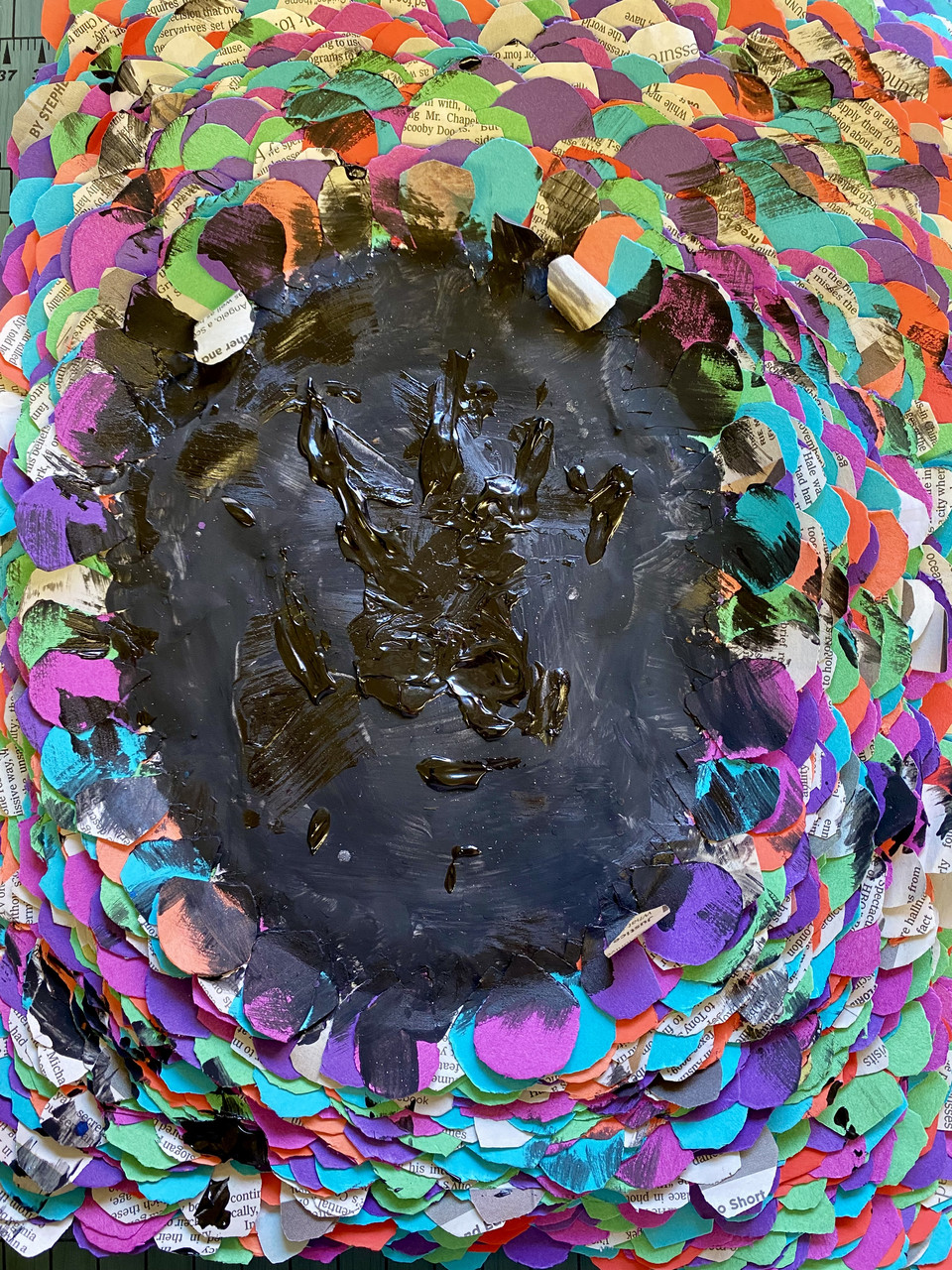 abstract dark oval with colorful surrounding