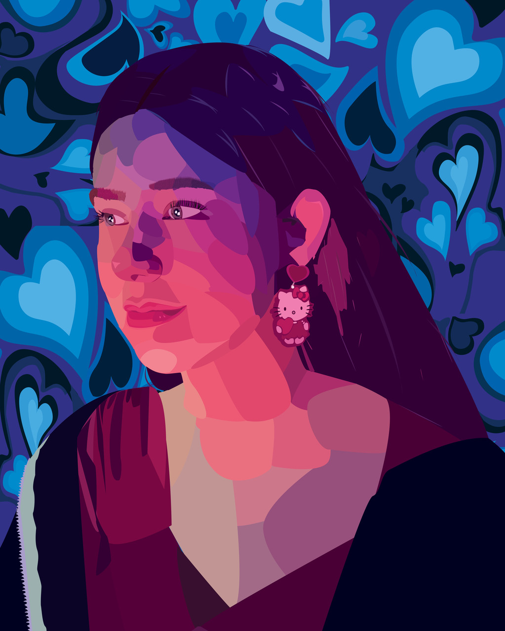 A digital image of a girl with a blue background.