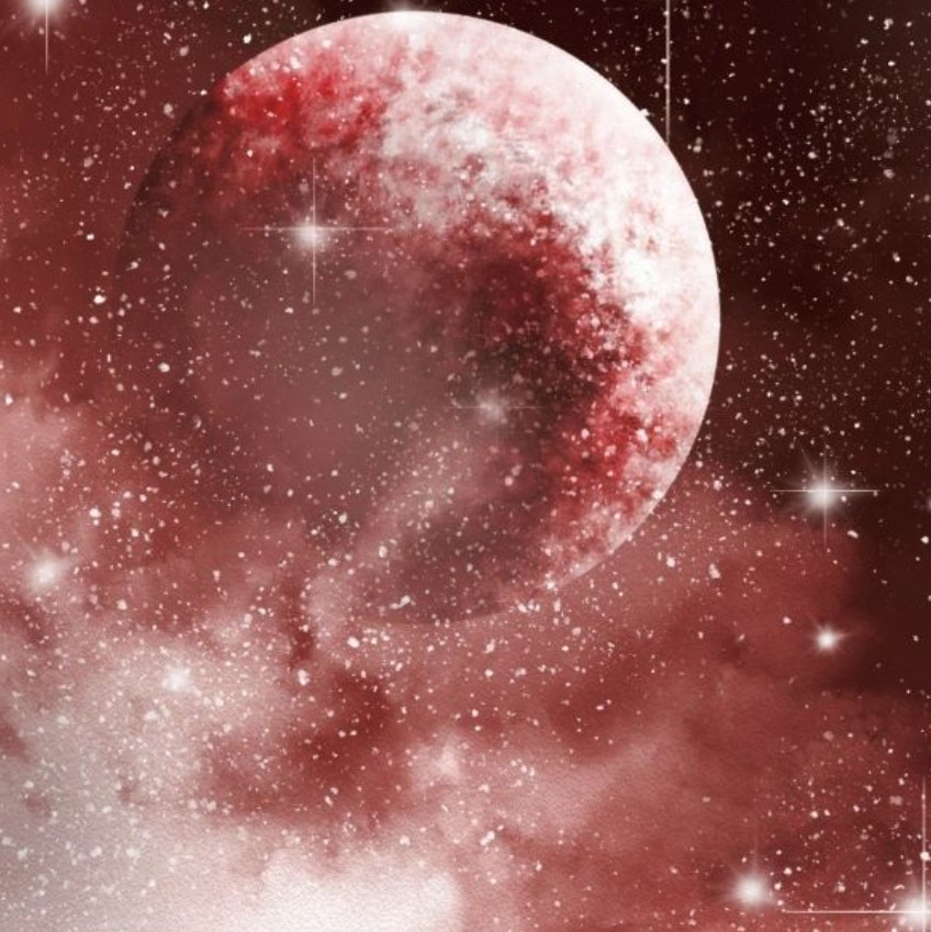 A red moon and planets