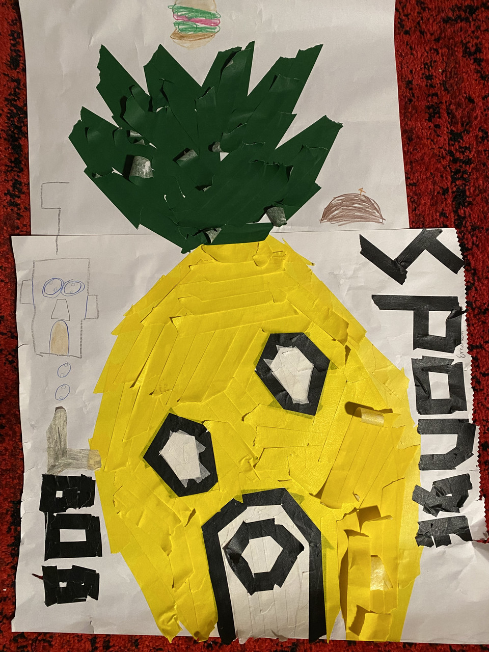 Spongebob's pineapple home is made out of green, yellow, and black washi tape.