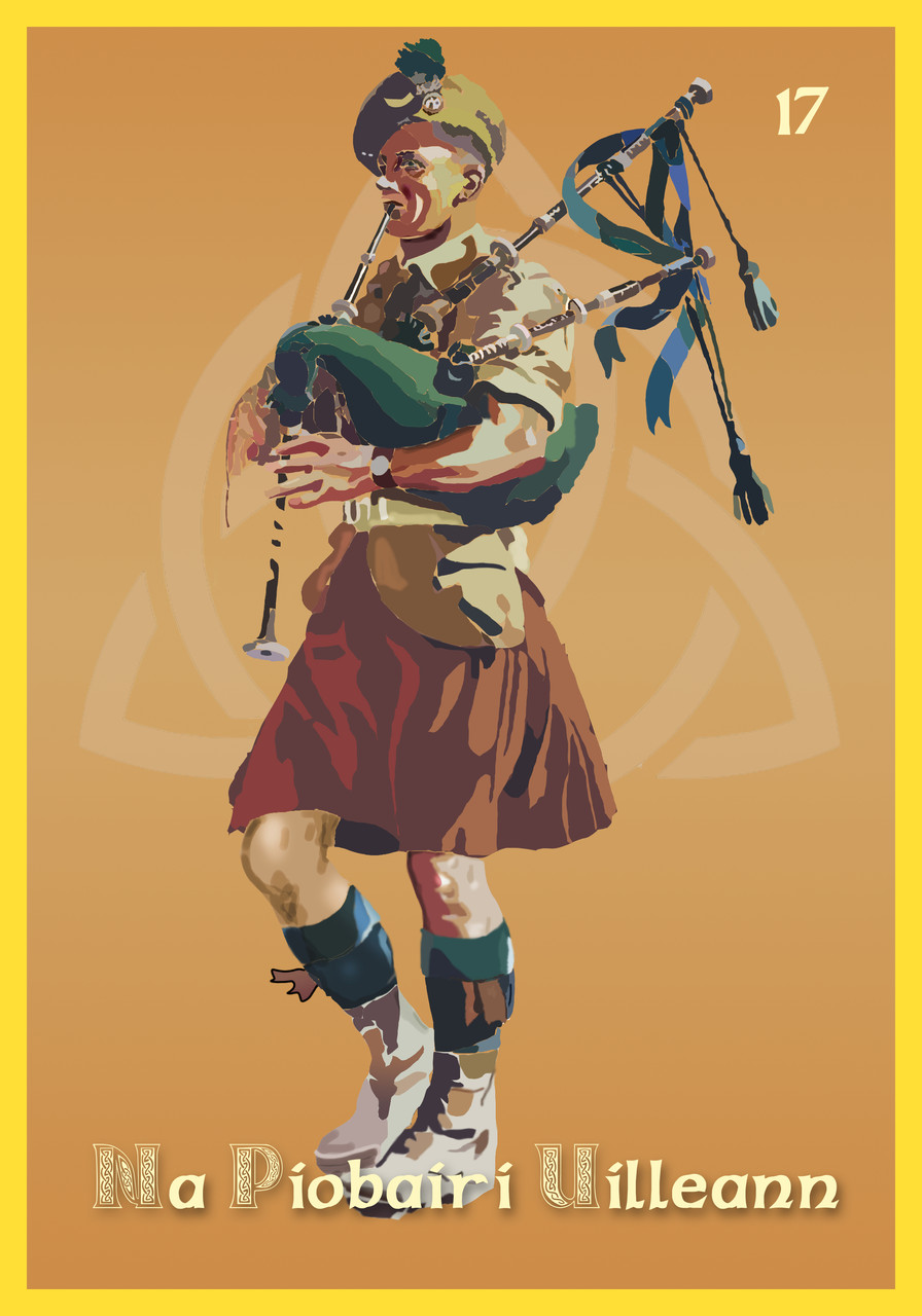 A person playing a bagpipe.