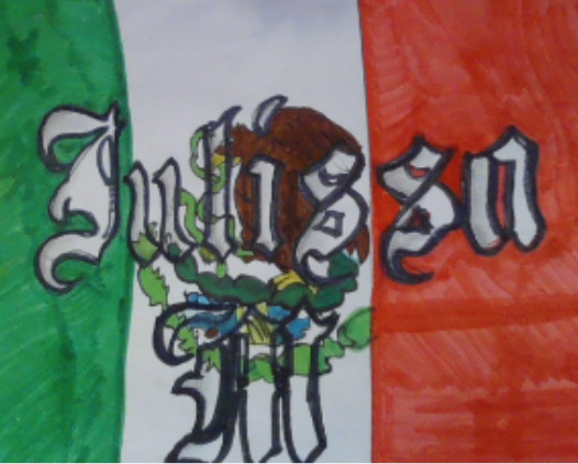 Drawing of the Mexican flag with the name "Jullisa" written on top.