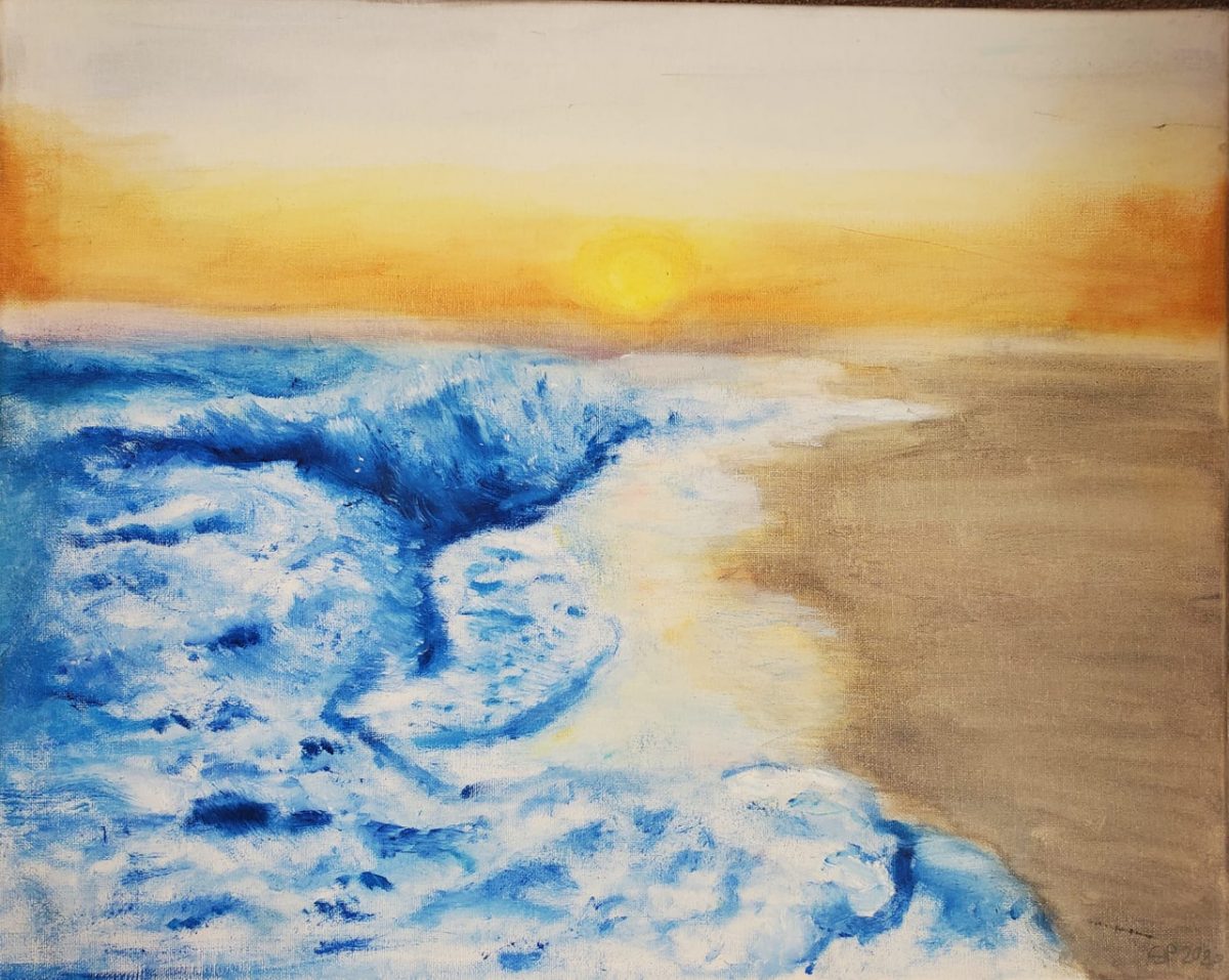 A painting of a beach