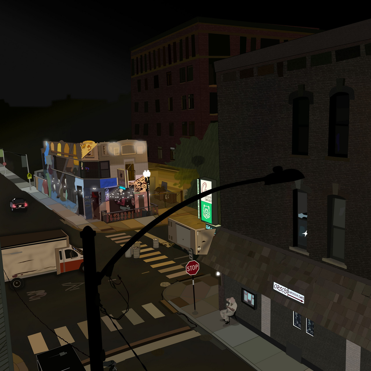 Perspective of a Chicago street at night