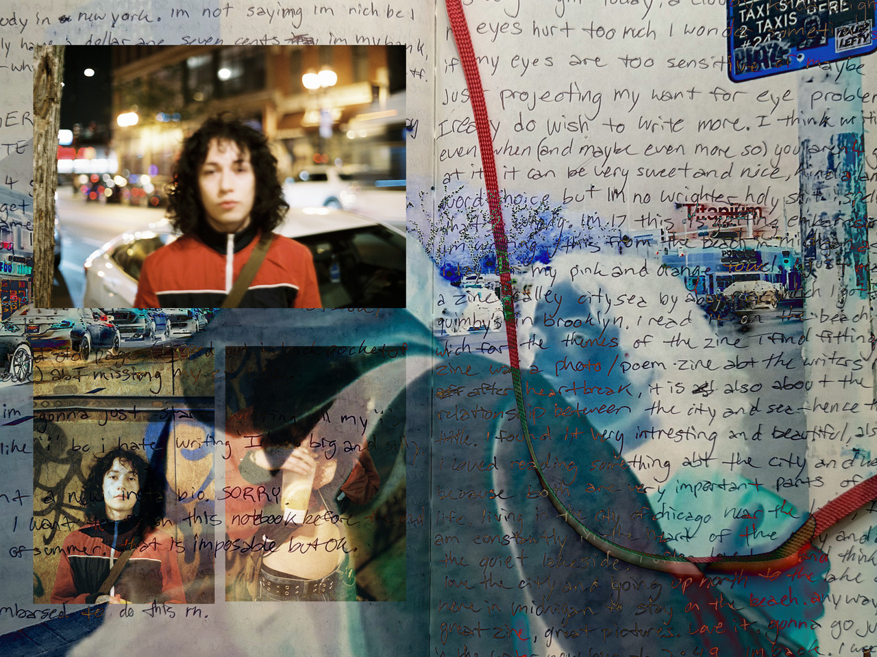 A collage incorporating journal writing and photos juxtaposed against it.