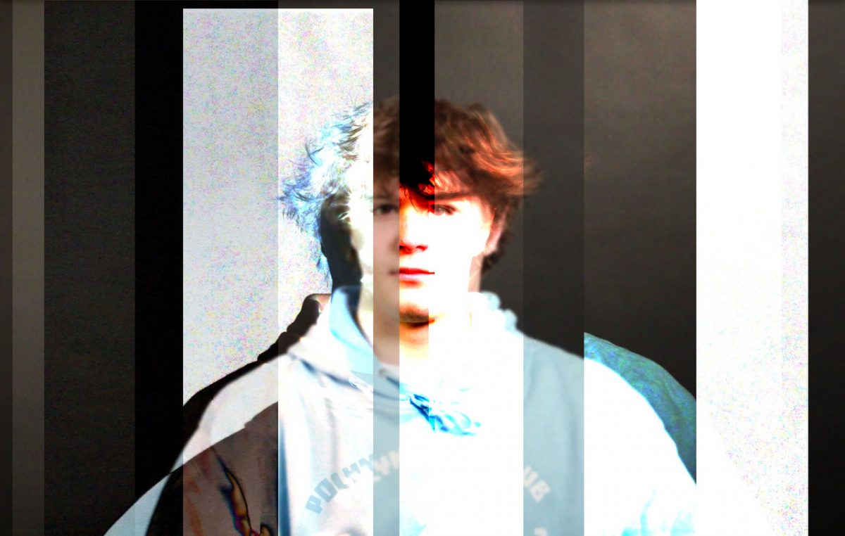 Photoshopped photo of a portrait of boy, glitched filter.