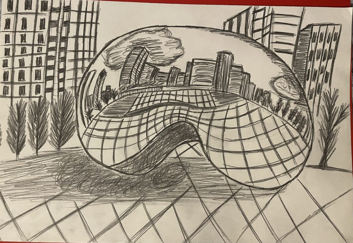 pencil drawing of The Bean in Chicago
