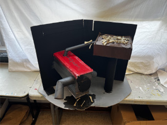 Bones represent fossil fuels going through an engine and dripping out at the bottom