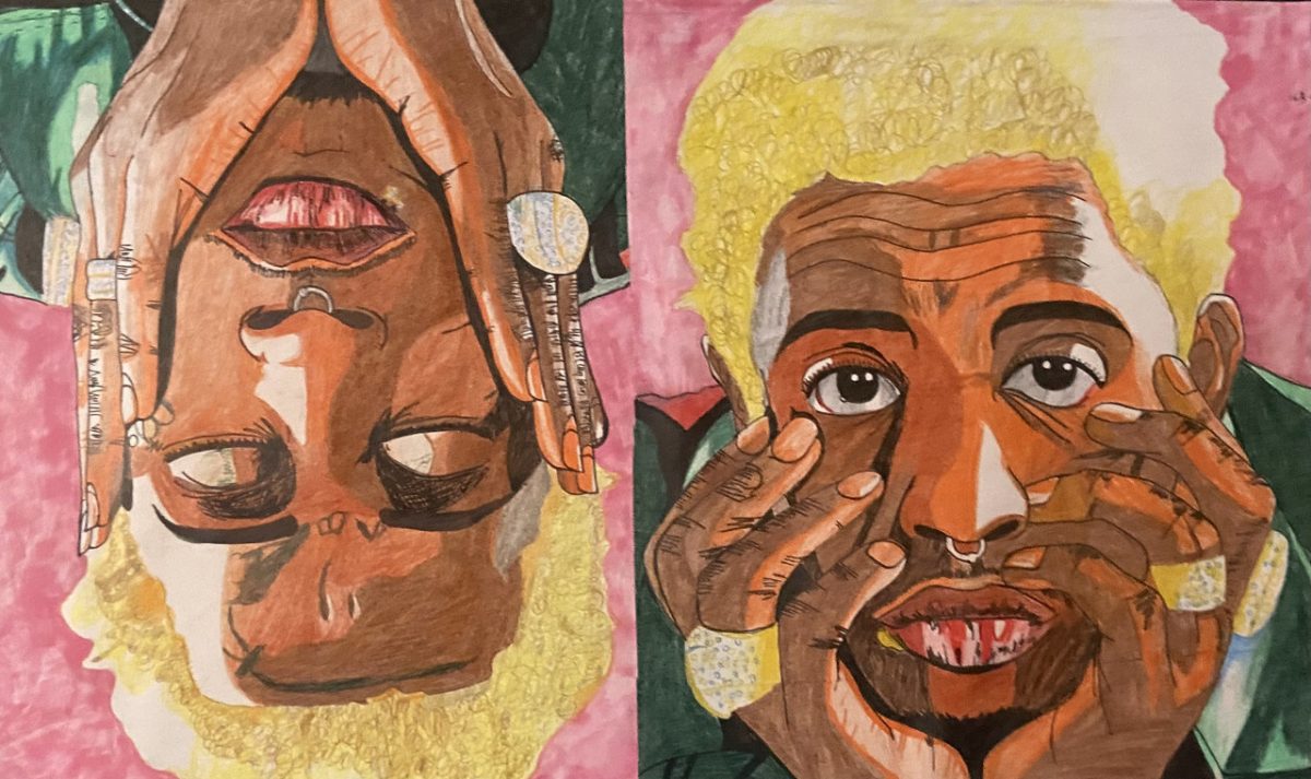 Rapper Young Thug on two sides of the paper, one side he is upside down