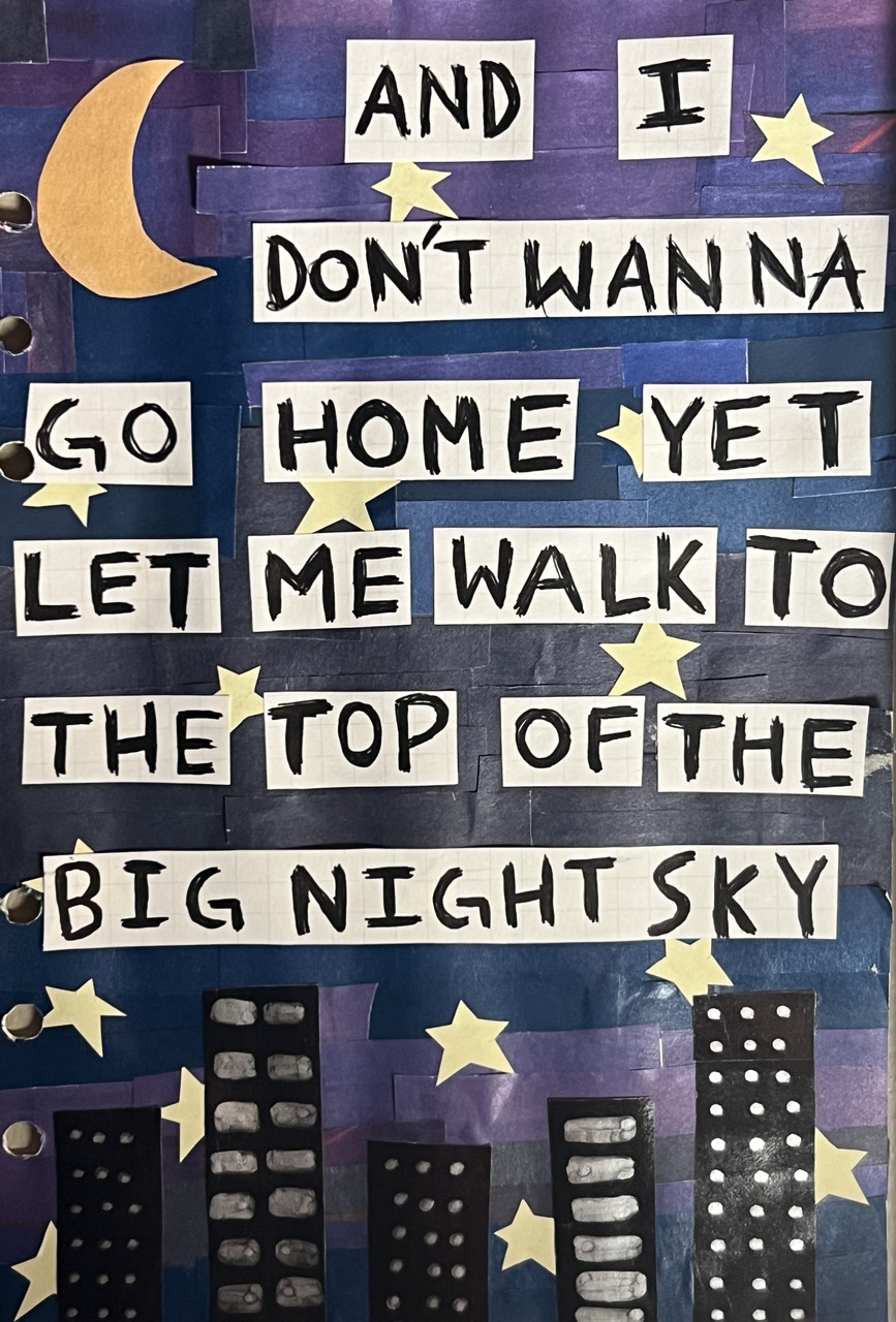 Star night with yellow moon and text